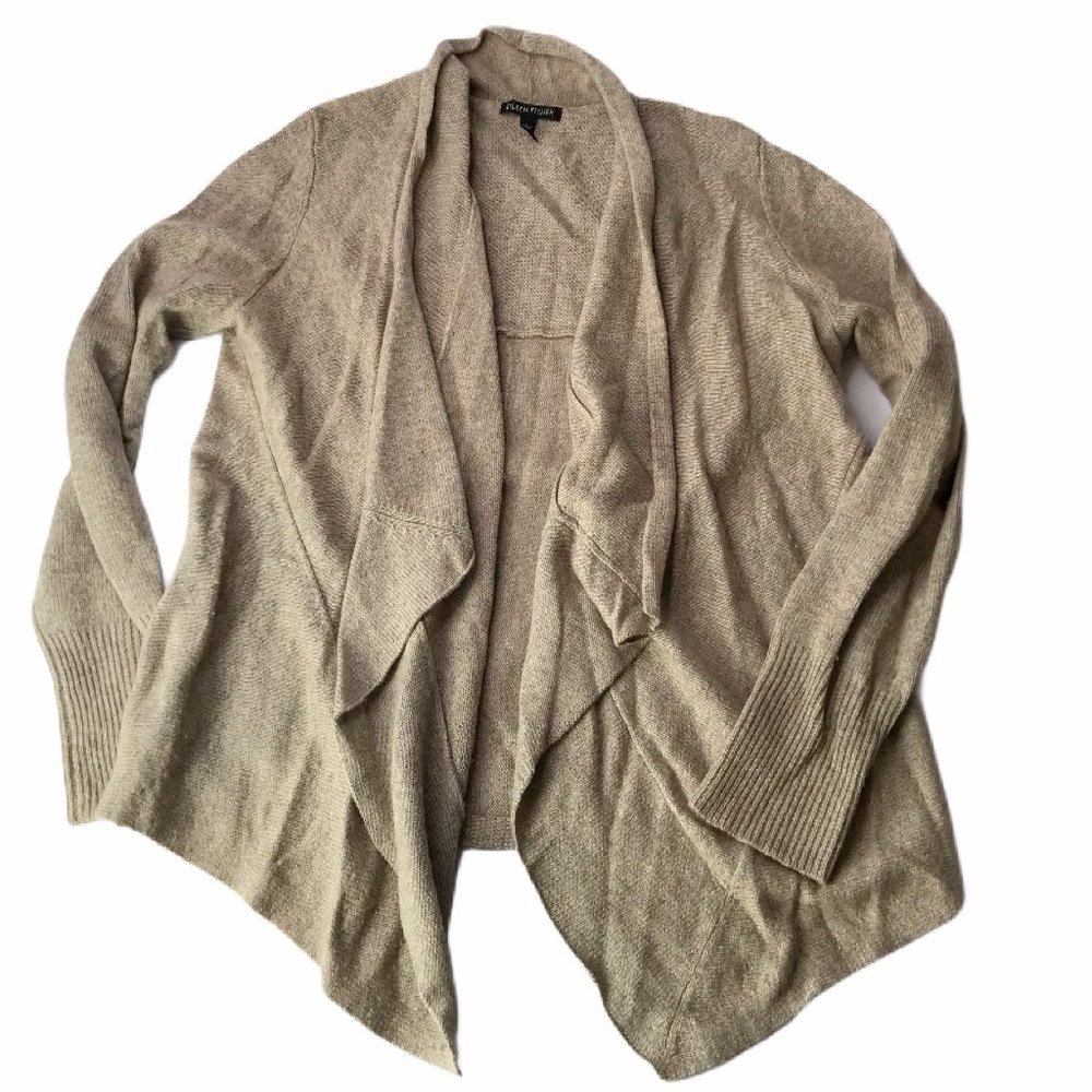 Eileen Fisher Tan Wool Sweater Open Cardigan Small